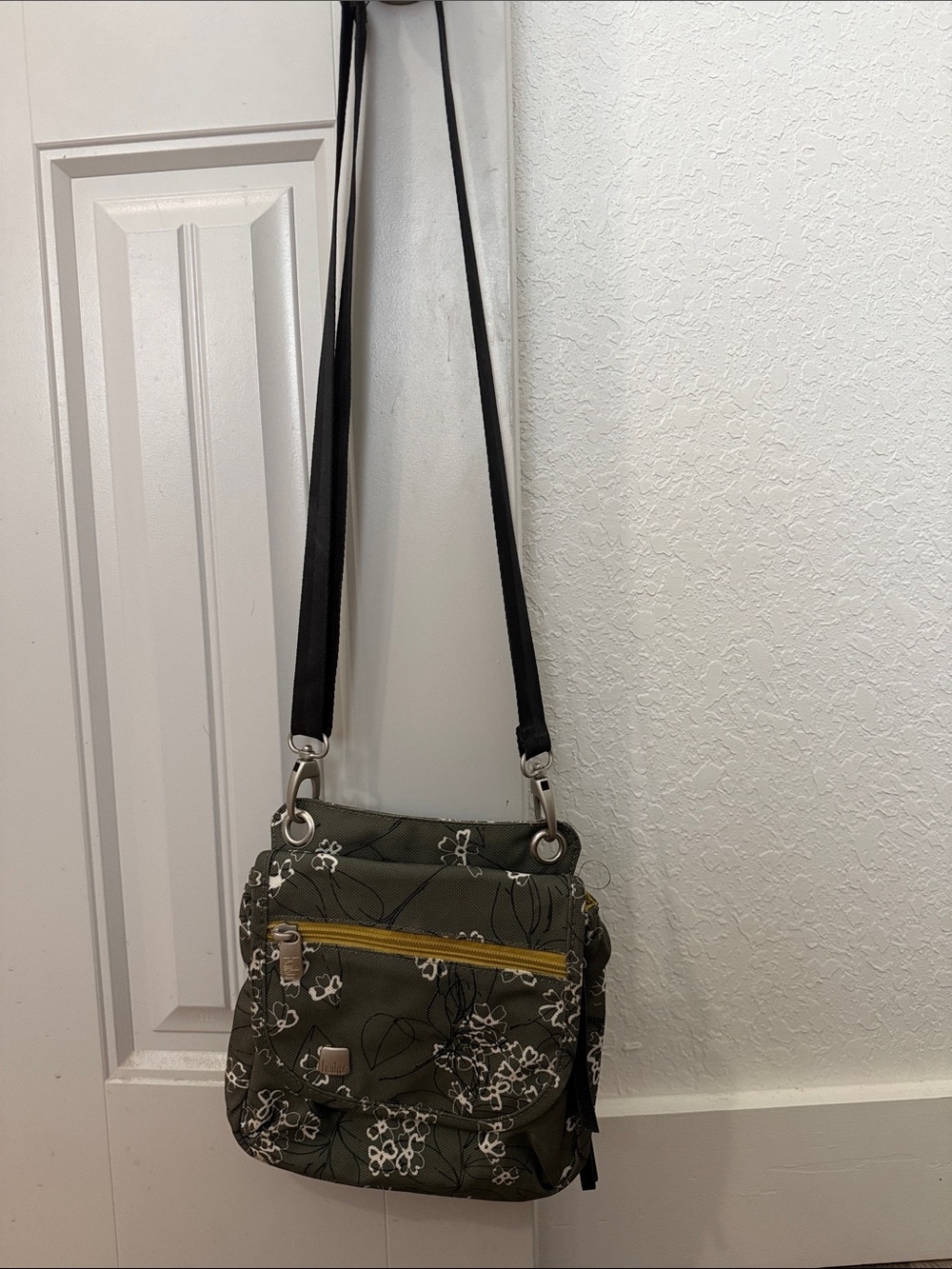 Olive Green Floral Crossbody Bag with Adjustable Strap